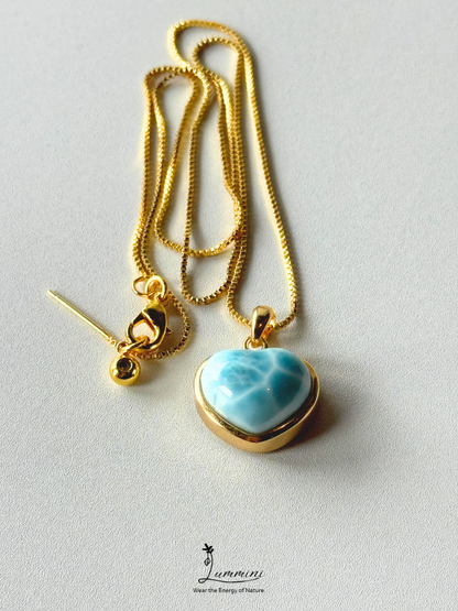 Genuine Natural Larimar Heart Pendant Necklace in Silver 925 Setting – 16.7*14*9 mm, Gift Ready, One of a Kind, Larimar Jewellery