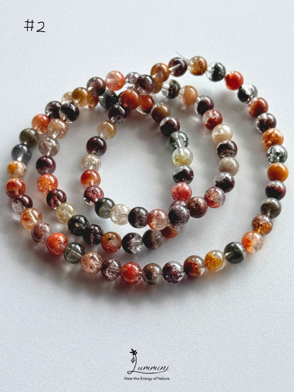 Natural Four Seasons Garden Quartz Triple-Wrap Bracelet – 6mm & 6.5mm, One of a Kind