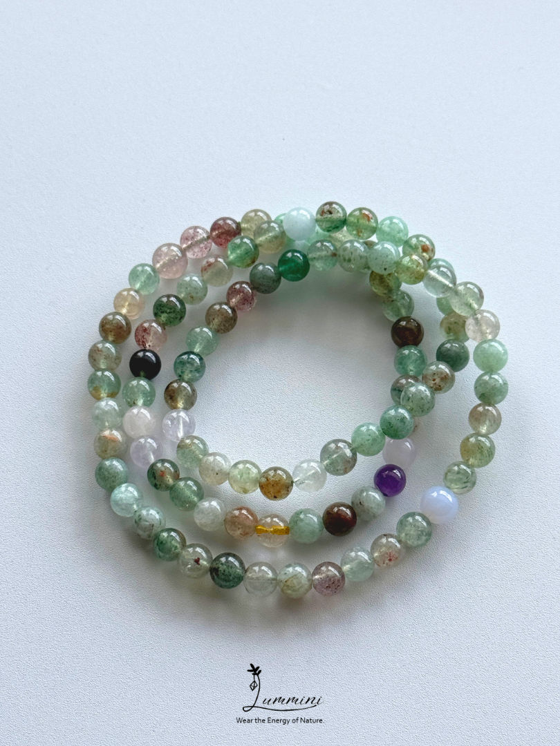 Natural Green Strawberry Quartz Duobao Multi-Wrap Bracelet – Mixed Crystals, 6mm