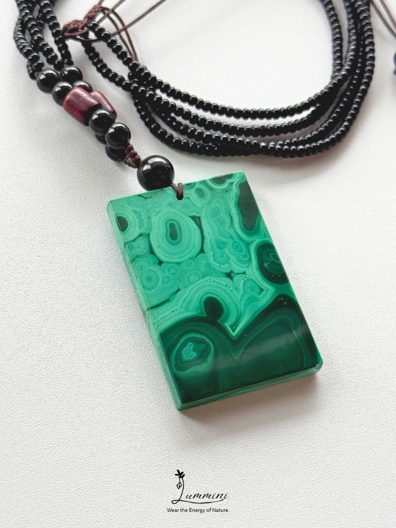 Natural Malachite Rectangle Pendant Necklace – 37.5mm