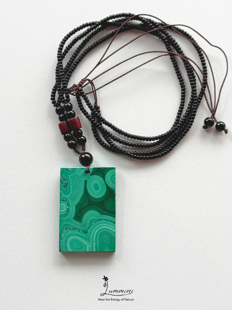 Natural Malachite Rectangle Pendant Necklace – 37.5mm