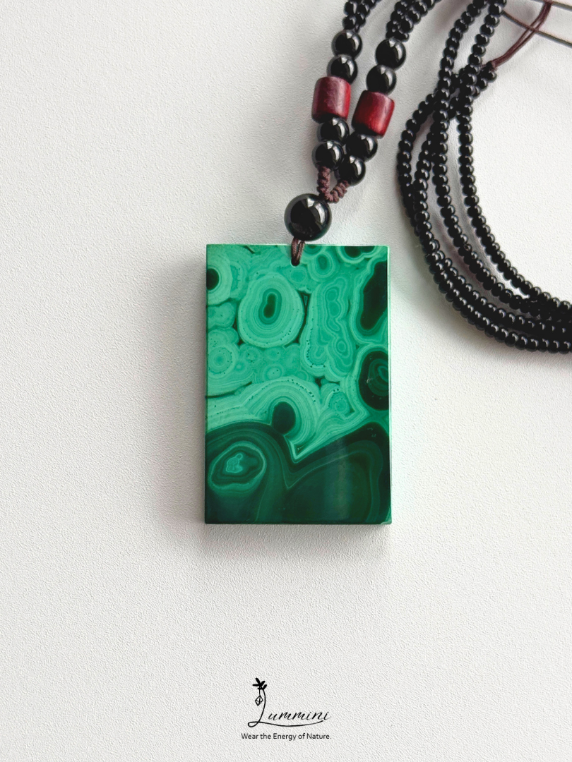 Natural Malachite Rectangle Pendant Necklace – 37.5mm