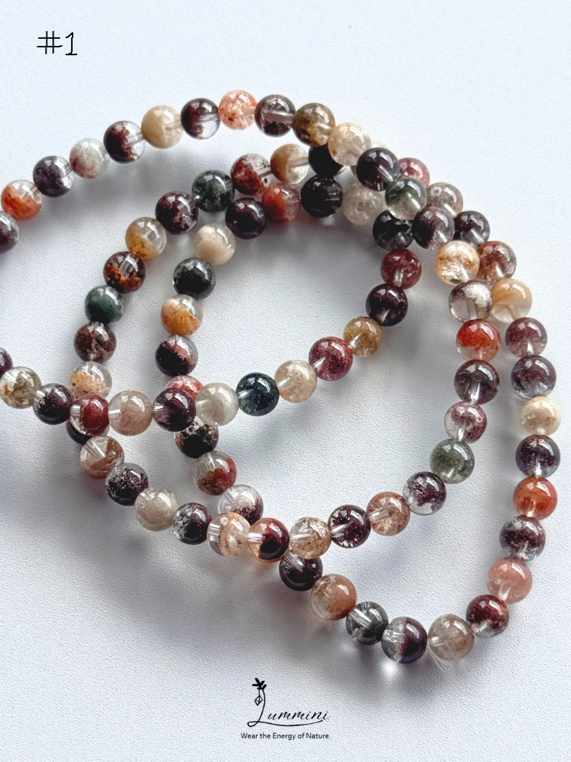 Natural Four Seasons Garden Quartz Triple-Wrap Bracelet – 6mm & 6.5mm, One of a Kind