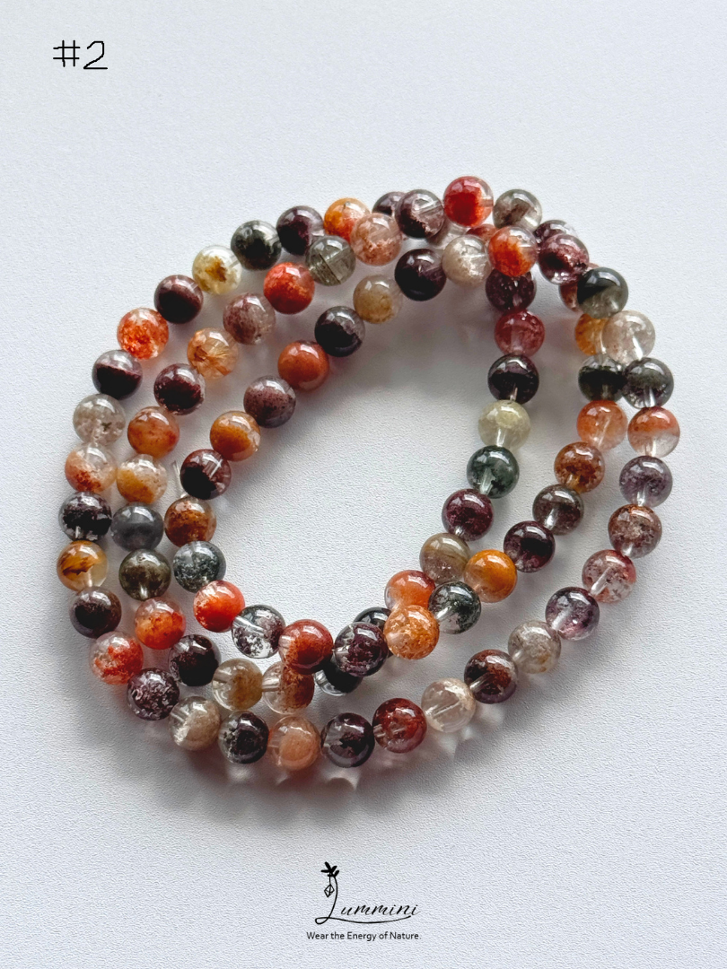 Natural Four Seasons Garden Quartz Triple-Wrap Bracelet – 6mm & 6.5mm, One of a Kind