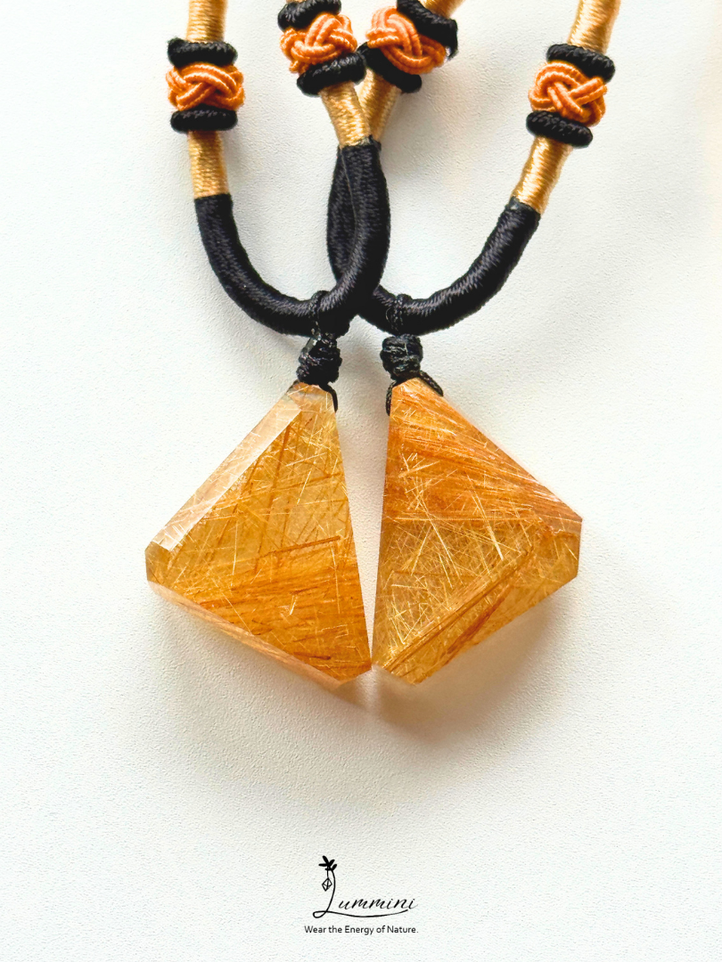 Artisan Natural Gold Rutilated Quartz Matching Necklace Set – Pair, Gift Selection, Gift Ready, Value Pack!!