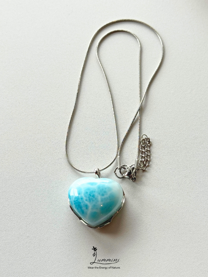 Genuine Natural Larimar Heart Pendant Necklace in Silver 925 Setting – 15g, 26*23*11 mm, Gift Ready, One of a Kind, Larimar Jewellery