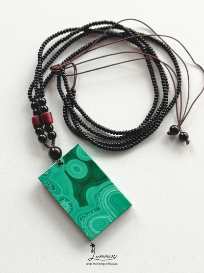 Natural Malachite Rectangle Pendant Necklace – 37.5mm