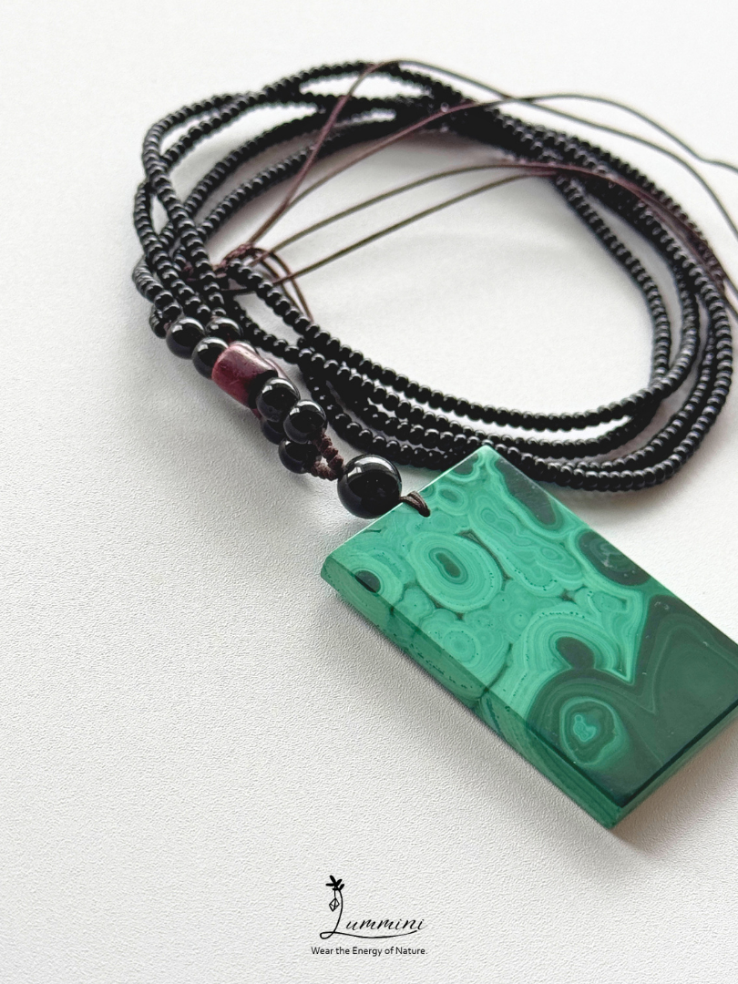 Natural Malachite Rectangle Pendant Necklace – 37.5mm