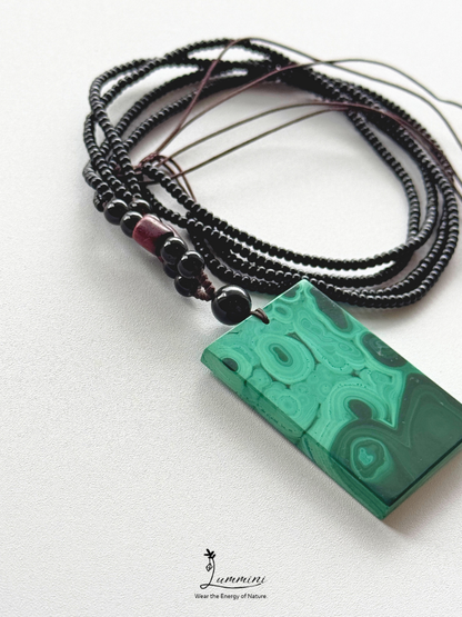 Natural Malachite Rectangle Pendant Necklace – 37.5mm