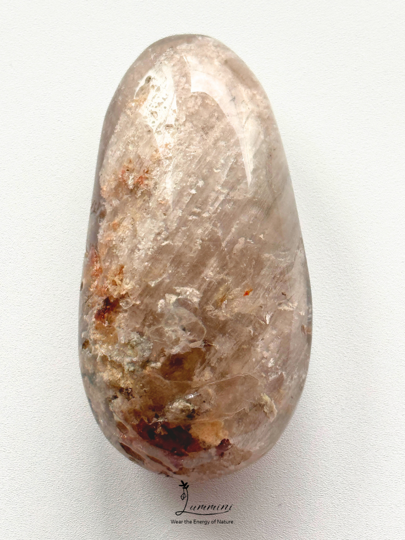 Natural White Garden Quartz Palm Stone with Black & Grey Rabbit Hair Inclusions - 63g