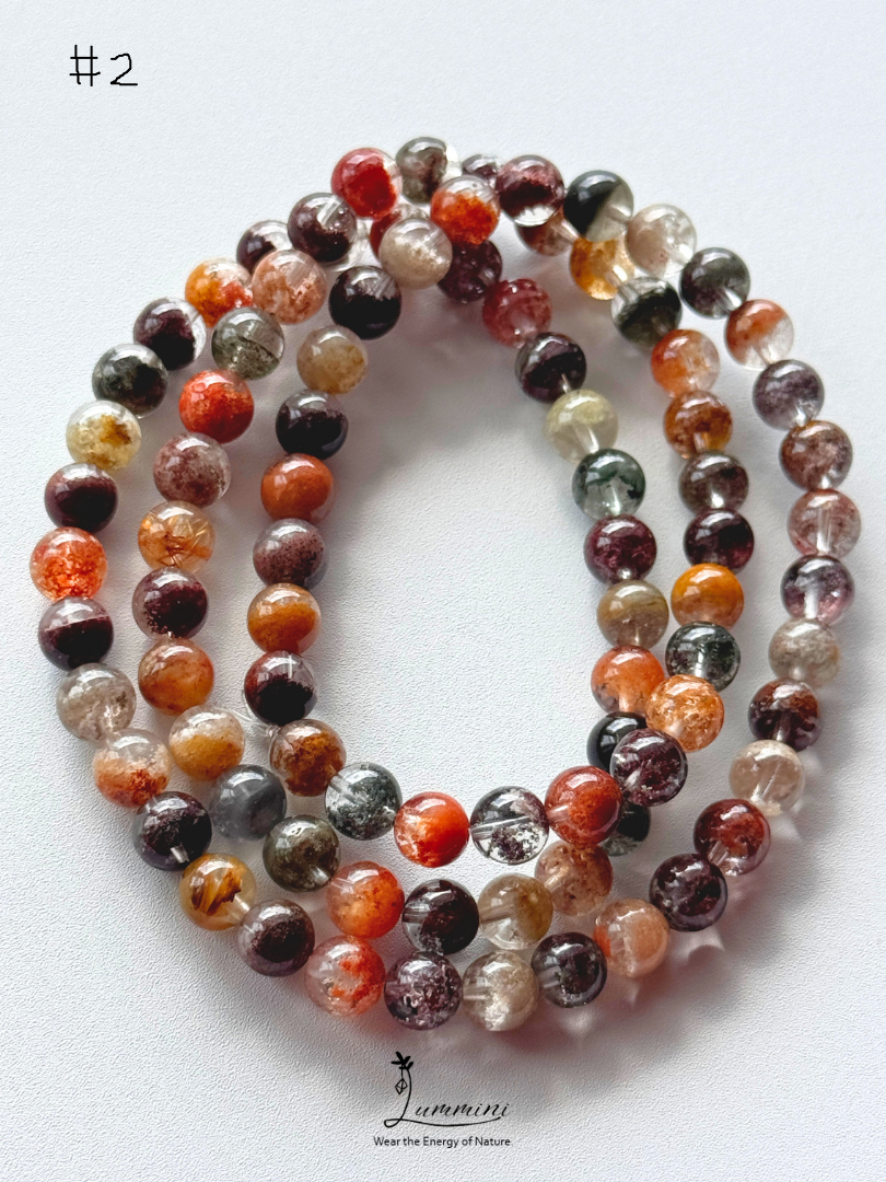 Natural Four Seasons Garden Quartz Triple-Wrap Bracelet – 6mm & 6.5mm, One of a Kind