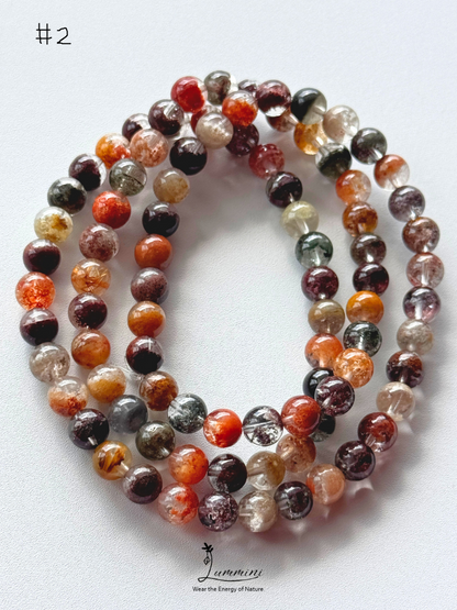 Natural Four Seasons Garden Quartz Triple-Wrap Bracelet – 6mm & 6.5mm, One of a Kind