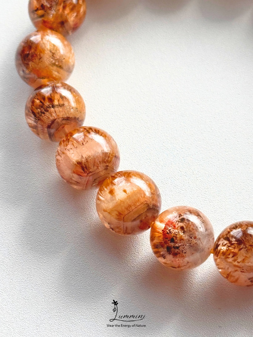 Rare Natural Aurora 23 Quartz Bracelet – Golden Feather & Phantom-Like Inclusions, 11.5mm