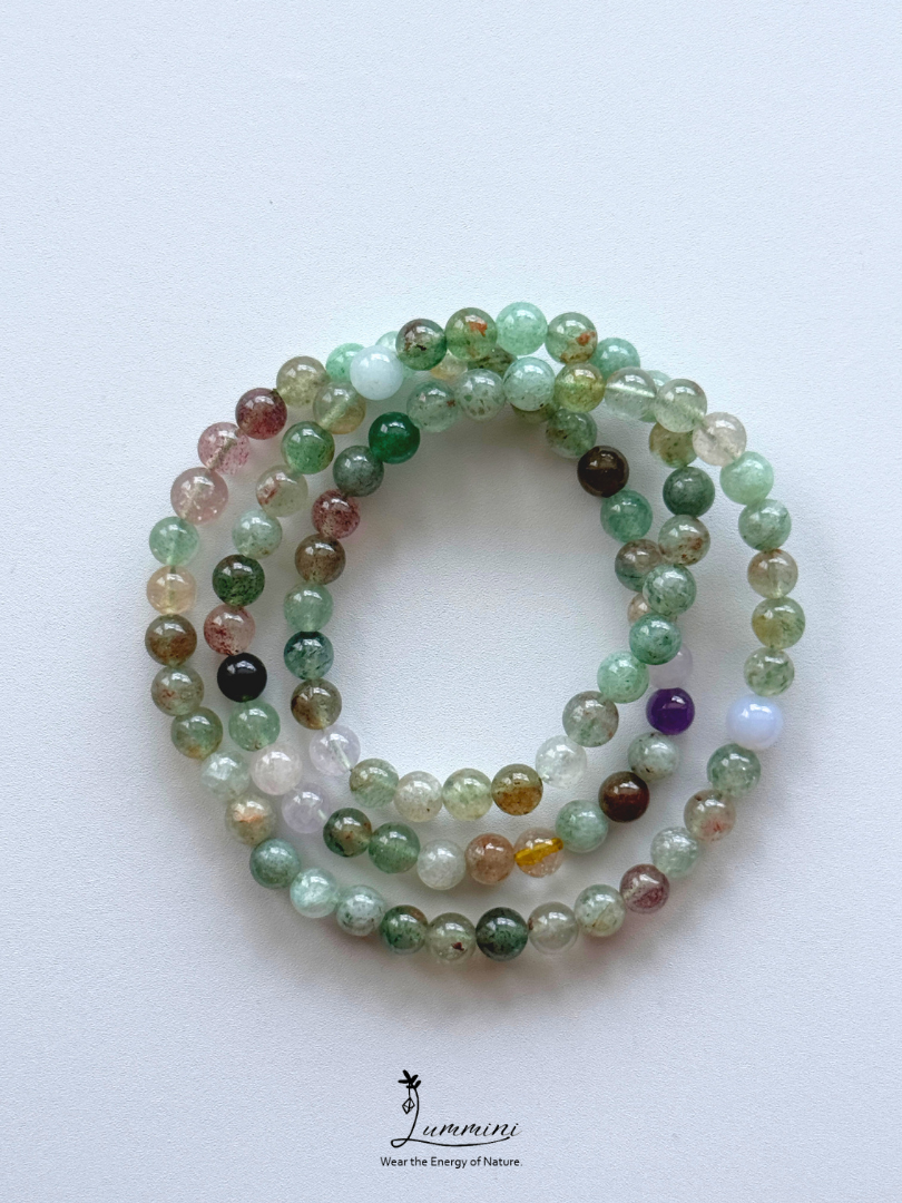 Natural Green Strawberry Quartz Duobao Multi-Wrap Bracelet – Mixed Crystals, 6mm