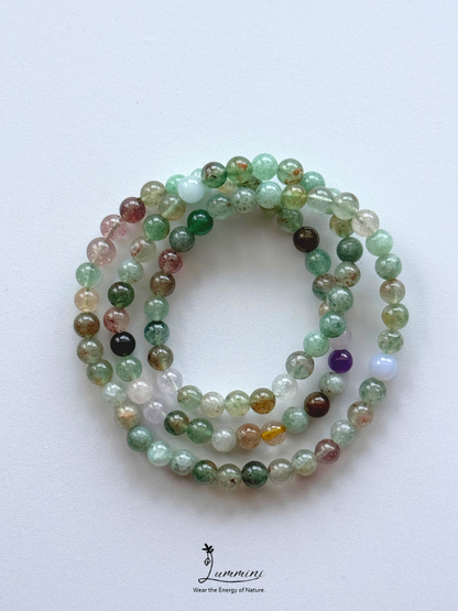 Natural Green Strawberry Quartz Duobao Multi-Wrap Bracelet – Mixed Crystals, 6mm