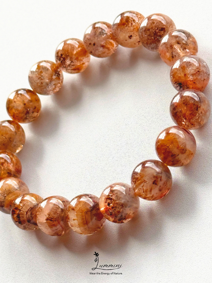 Rare Natural Aurora 23 Quartz Bracelet – Golden Feather & Phantom-Like Inclusions, 11.5mm