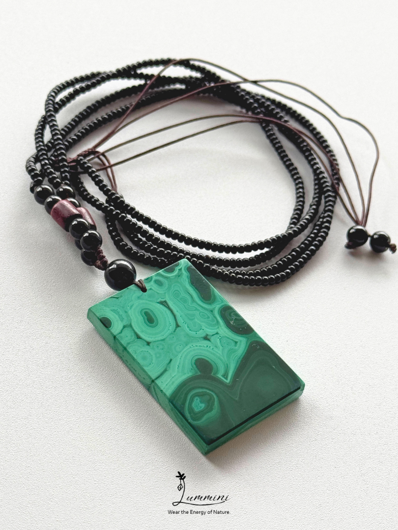 Natural Malachite Rectangle Pendant Necklace – 37.5mm