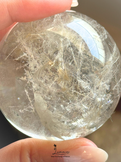 Rare & Distinctive,  Collector-Grade - Natural Garden Quartz Sphere with Frosted Rutile-Style Inclusions, Green Phantom & Rainbow, 48.5mm