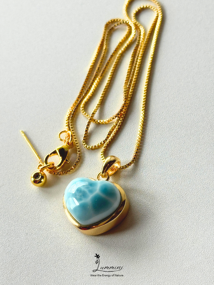 Genuine Natural Larimar Heart Pendant Necklace in Silver 925 Setting – 16.7*14*9 mm, Gift Ready, One of a Kind, Larimar Jewellery