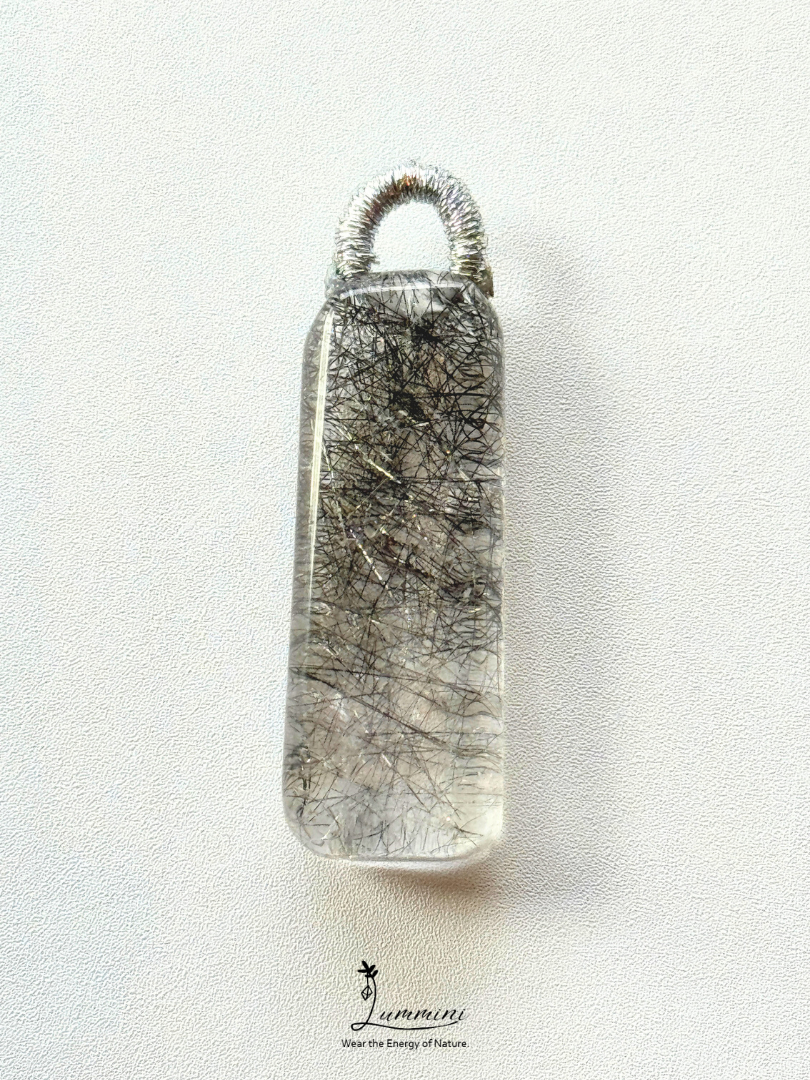 Natural Black Rutilated Quartz Pendant – 34.5mm