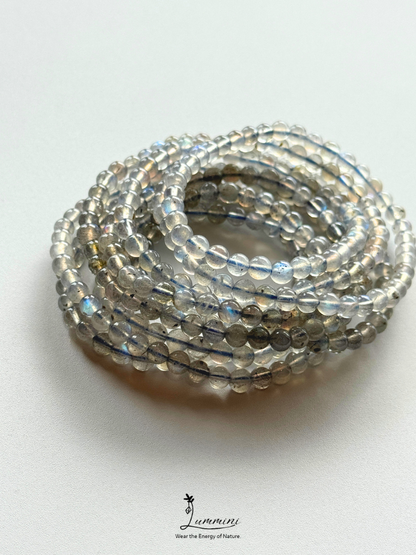 Natural Strong Blue Flash Grey Moonstone Multi-Wrap Bracelet – 5.3mm – Random Selection