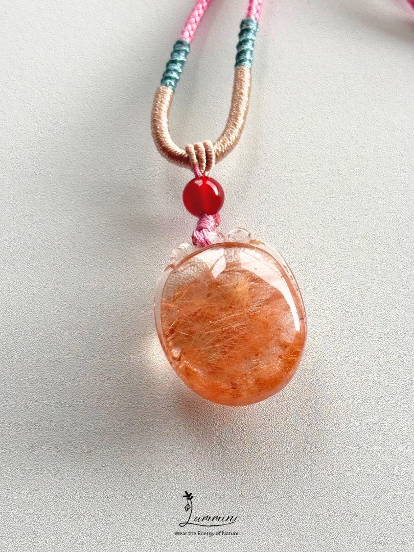 Natural Copper Rutilated Quartz Fortune Pouch Pendant