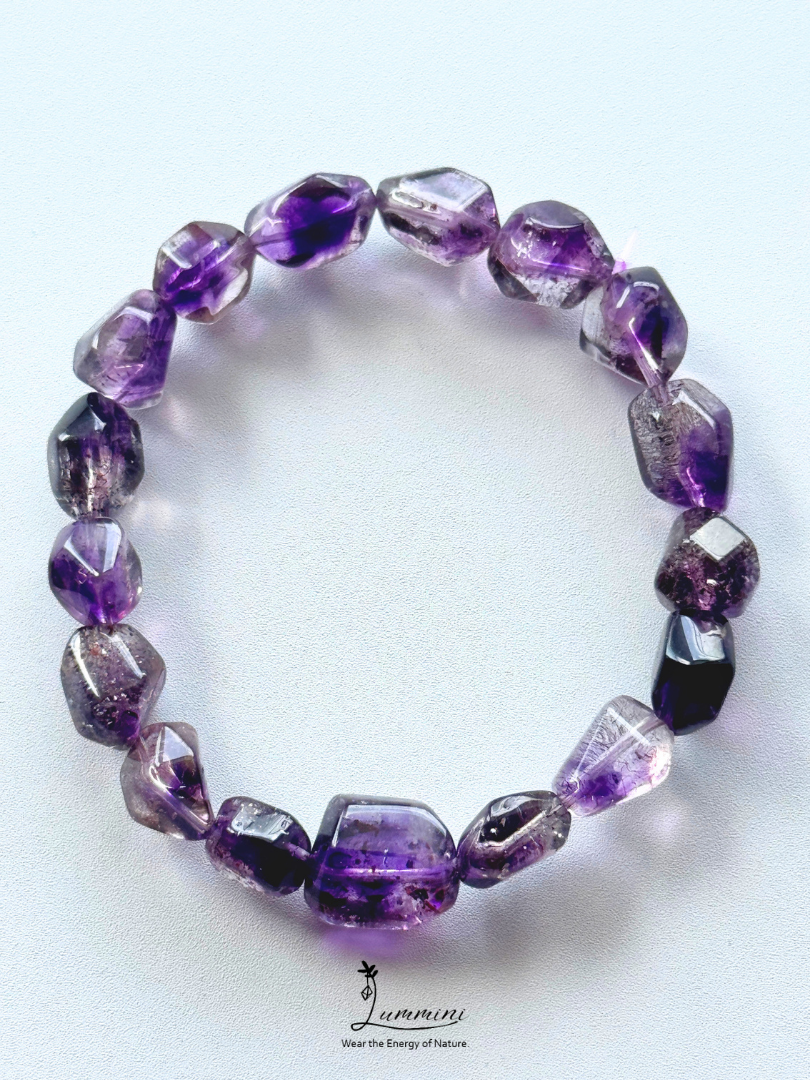 Top Rare Premium Brazilian Natural Super Seven Quartz Hand-Cut Freeform Crystal Bracelet – 18g, 10mm