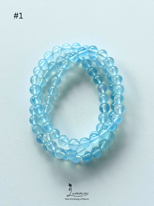 Premium Natural Aquamarine Triple-Wrap Healing Bracelet – Vivid Blue – 7mm #1, One of a Kind, Gift Ready