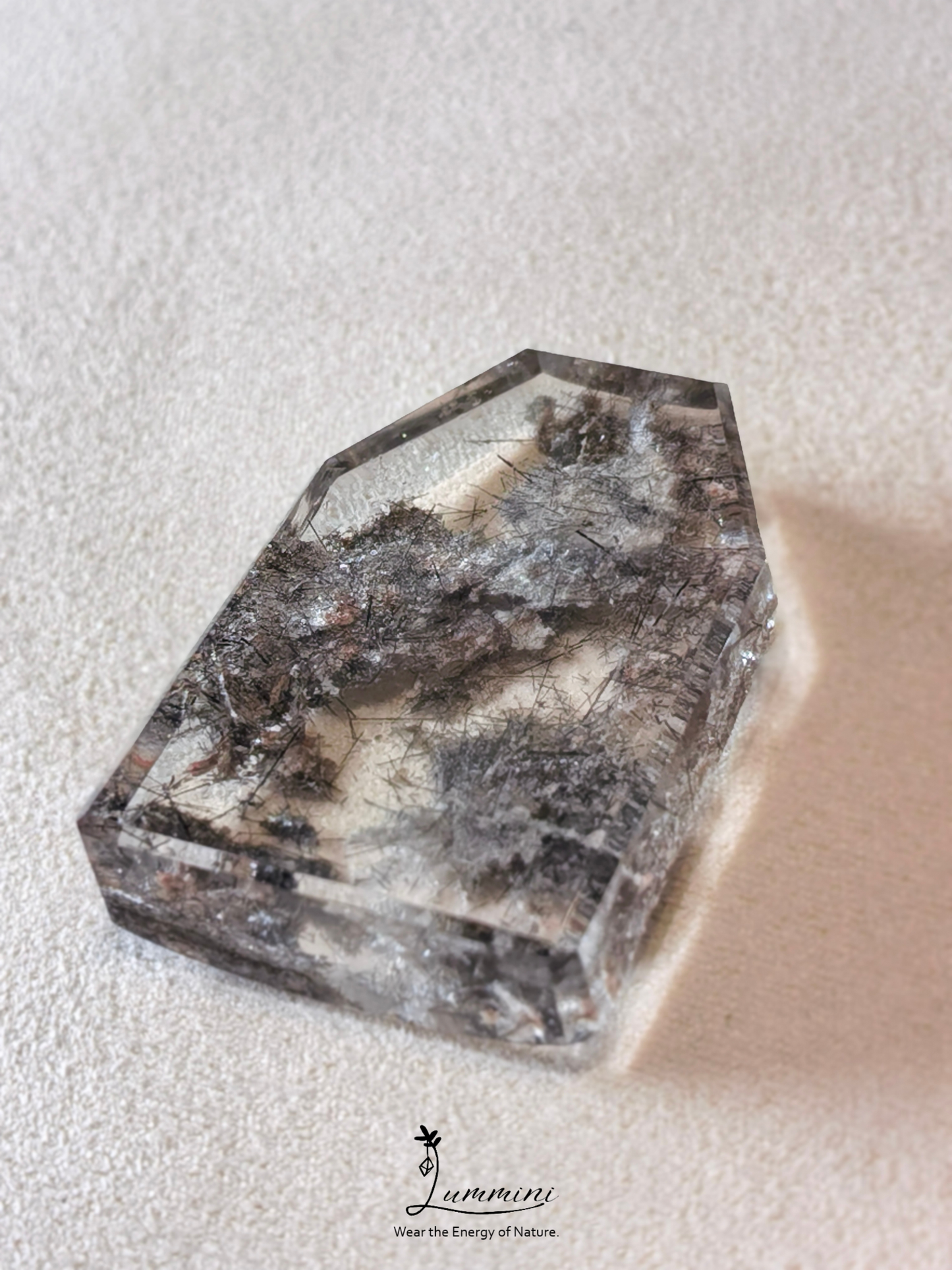 Rare Large White & Pink Phantom Quartz with Dark Hair-Like Inclusions