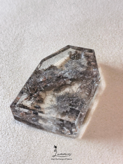 Rare Large White & Pink Phantom Quartz with Dark Hair-Like Inclusions