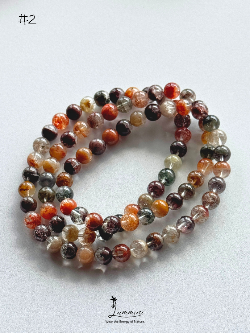 Natural Four Seasons Garden Quartz Triple-Wrap Bracelet – 6mm & 6.5mm, One of a Kind