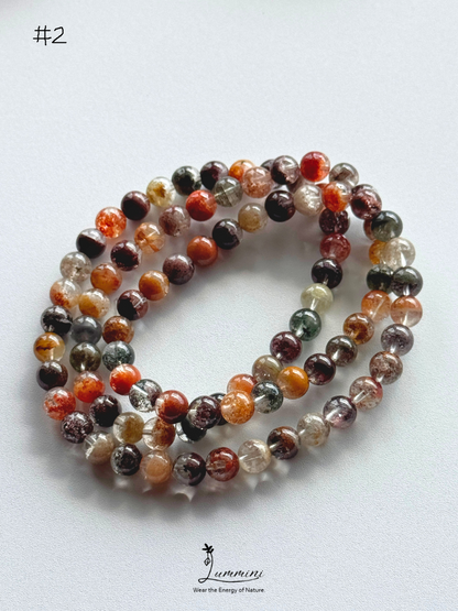 Natural Four Seasons Garden Quartz Triple-Wrap Bracelet – 6mm & 6.5mm, One of a Kind