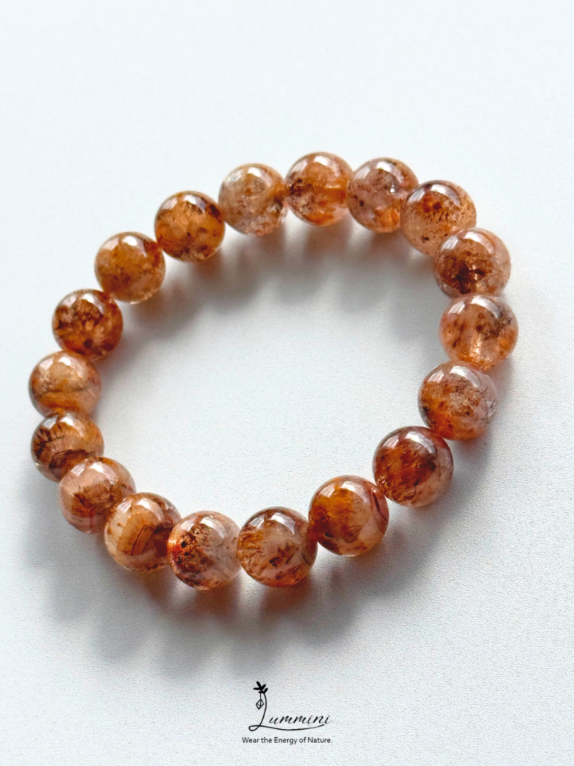 Rare Natural Aurora 23 Quartz Bracelet – Golden Feather & Phantom-Like Inclusions, 11.5mm