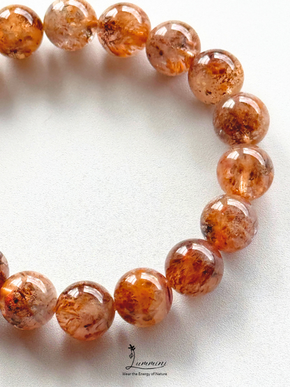 Rare Natural Aurora 23 Quartz Bracelet – Golden Feather & Phantom-Like Inclusions, 11.5mm