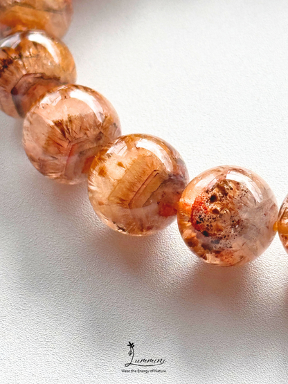 Rare Natural Aurora 23 Quartz Bracelet – Golden Feather & Phantom-Like Inclusions, 11.5mm