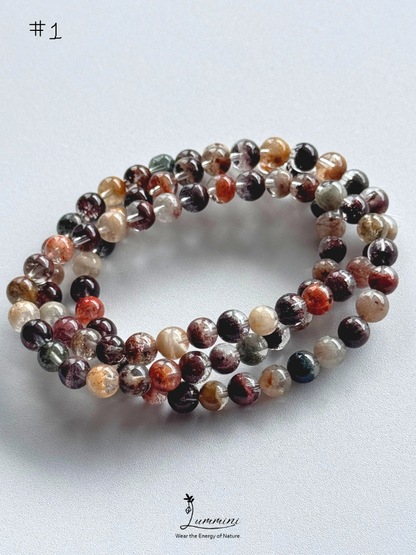 Natural Four Seasons Garden Quartz Triple-Wrap Bracelet – 6mm & 6.5mm, One of a Kind