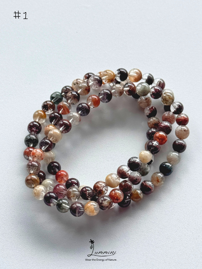 Natural Four Seasons Garden Quartz Triple-Wrap Bracelet – 6mm & 6.5mm, One of a Kind