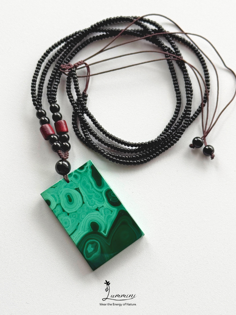 Natural Malachite Rectangle Pendant Necklace – 37.5mm