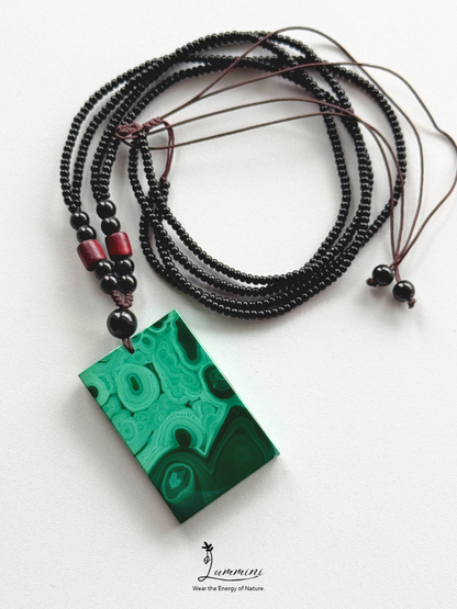 Natural Malachite Rectangle Pendant Necklace – 37.5mm
