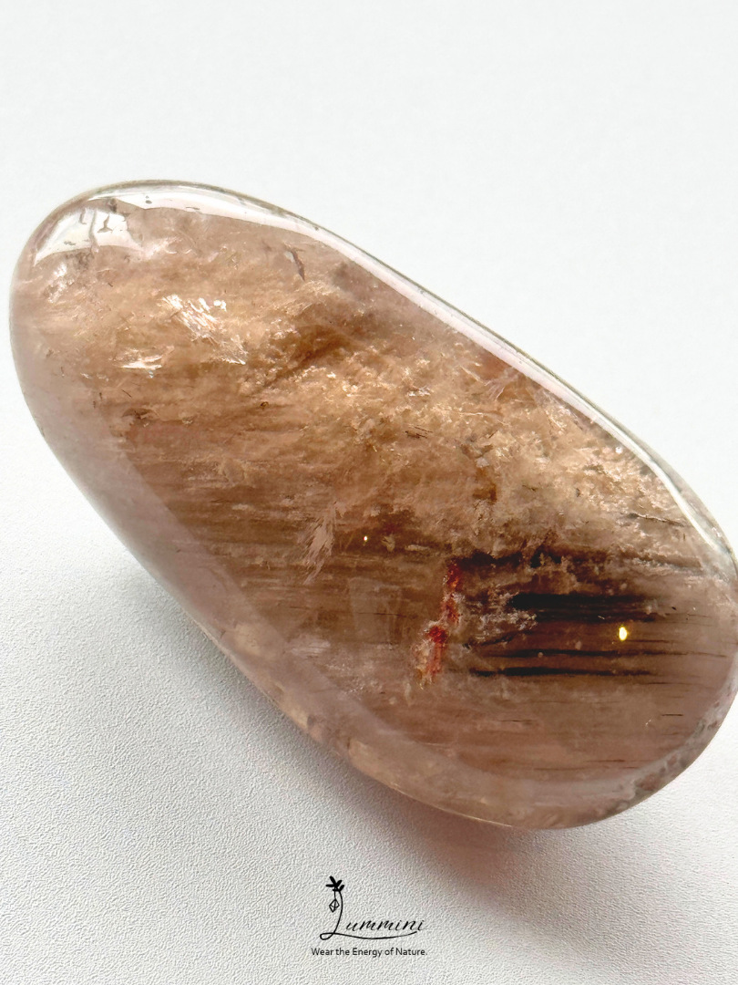 Natural White Garden Quartz Palm Stone with Black & Grey Rabbit Hair Inclusions - 63g