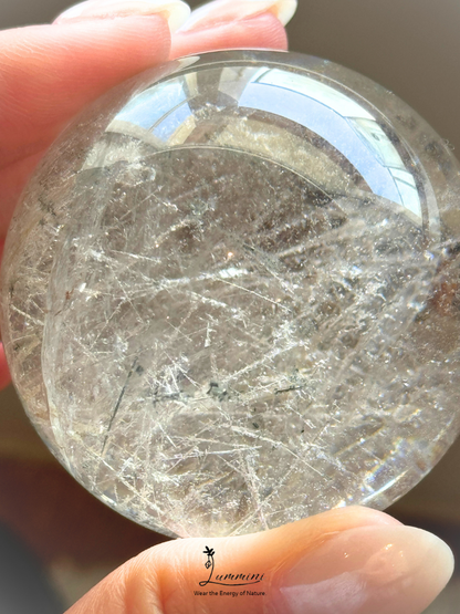 Rare & Distinctive,  Collector-Grade - Natural Garden Quartz Sphere with Frosted Rutile-Style Inclusions, Green Phantom & Rainbow, 48.5mm