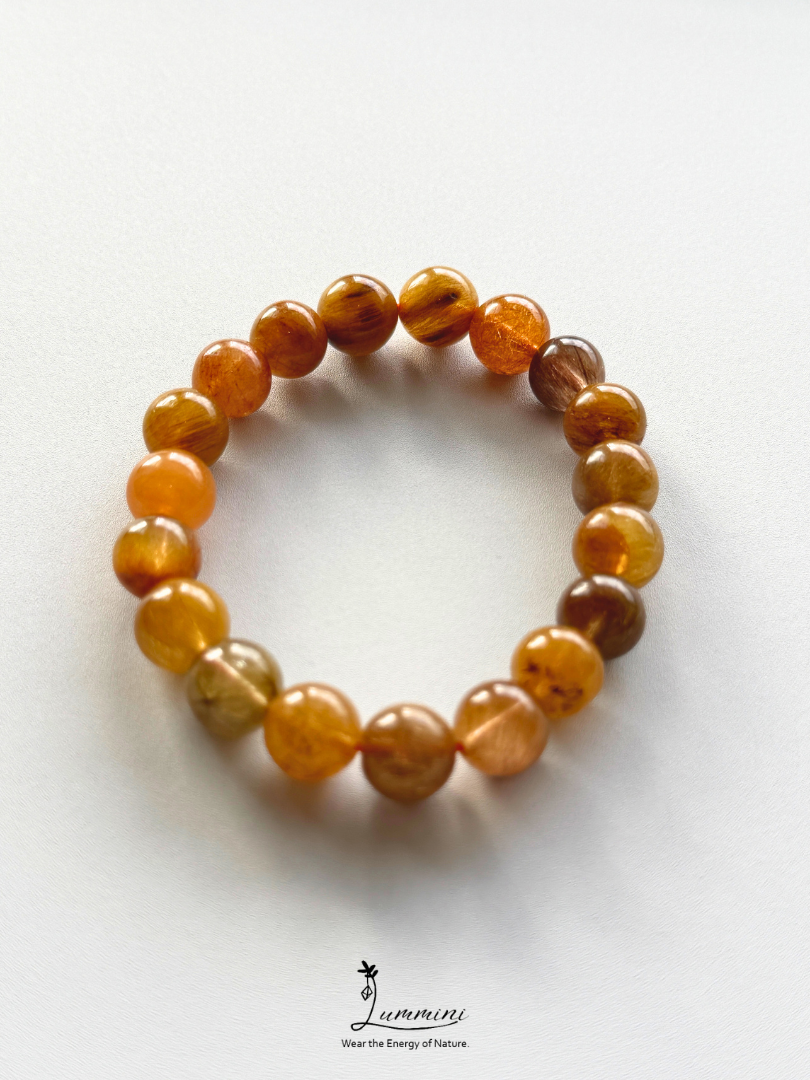 Natural Golden Rutilated Quartz Bracelet - Crowded Rutile - One of a Kind – 11mm