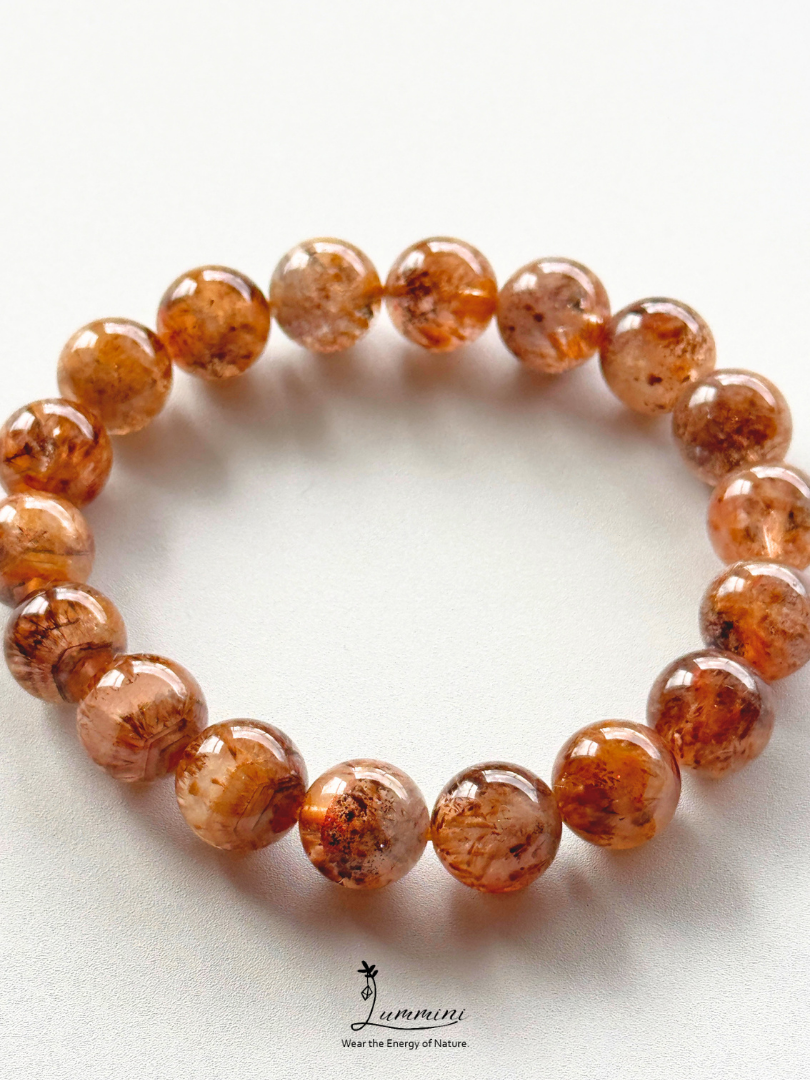 Rare Natural Aurora 23 Quartz Bracelet – Golden Feather & Phantom-Like Inclusions, 11.5mm