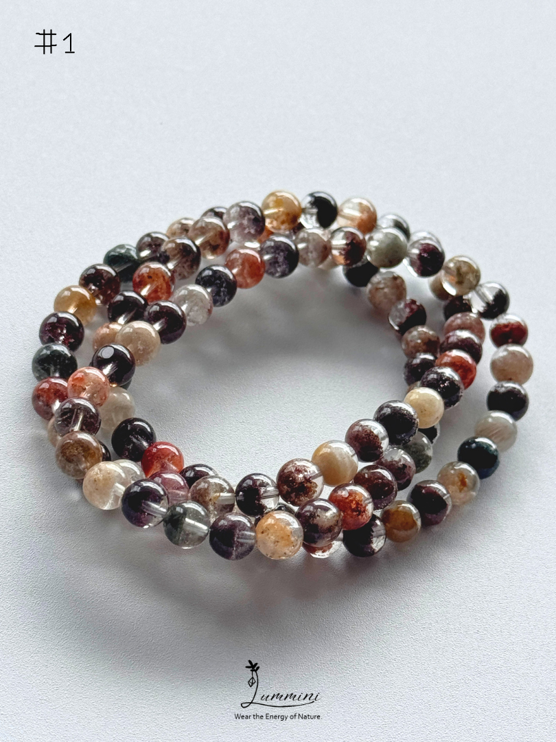 Natural Four Seasons Garden Quartz Triple-Wrap Bracelet – 6mm & 6.5mm, One of a Kind
