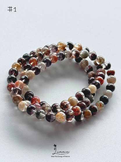 Natural Four Seasons Garden Quartz Triple-Wrap Bracelet – 6mm & 6.5mm, One of a Kind