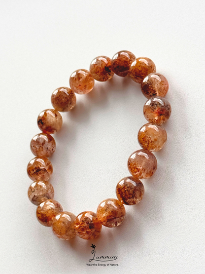 Rare Natural Aurora 23 Quartz Bracelet – Golden Feather & Phantom-Like Inclusions, 11.5mm