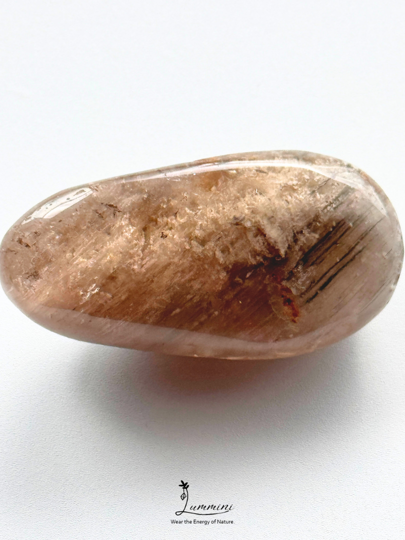 Natural White Garden Quartz Palm Stone with Black & Grey Rabbit Hair Inclusions - 63g