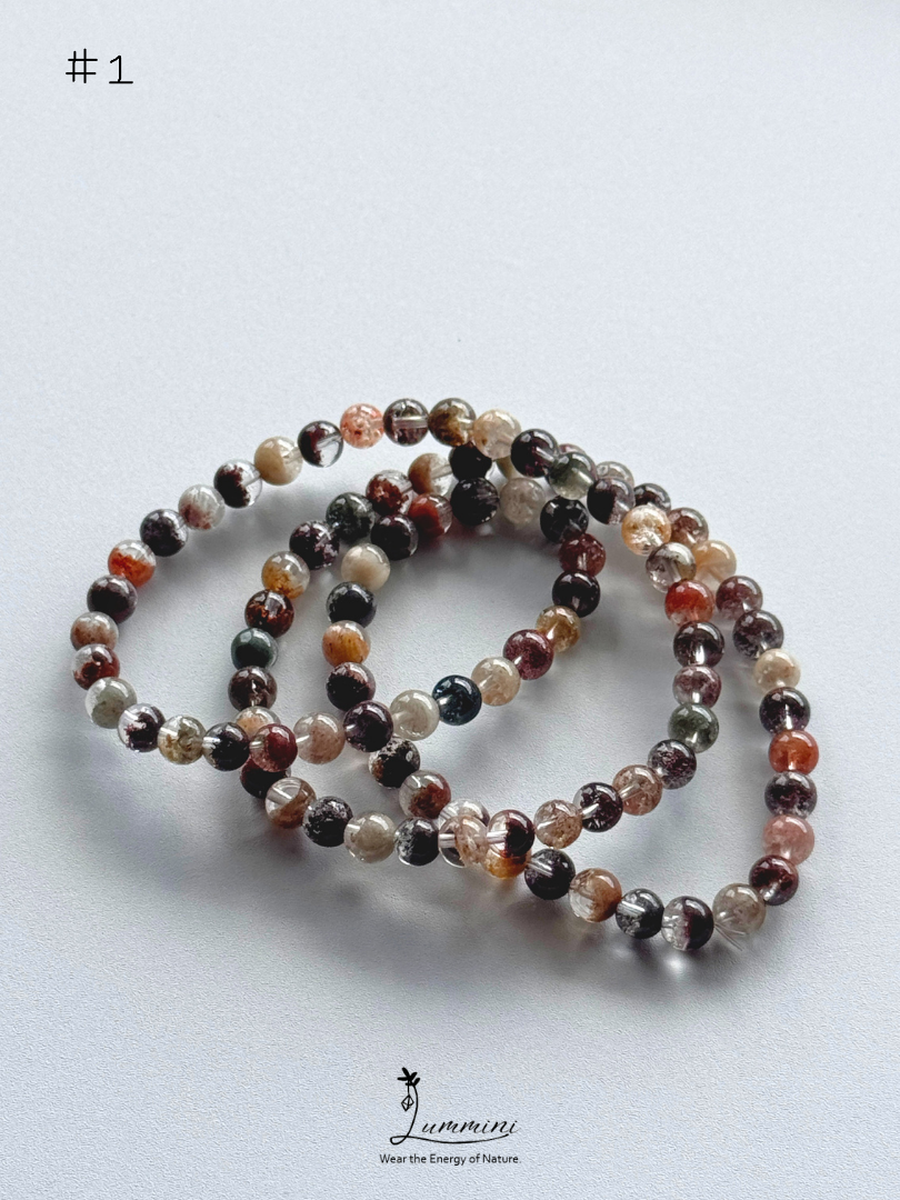 Natural Four Seasons Garden Quartz Triple-Wrap Bracelet – 6mm & 6.5mm, One of a Kind