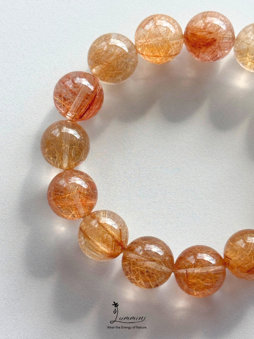 Collector-Grade Natural Golden & Copper Rutilated Quartz Bracelet – 14mm, Extremely Rare
