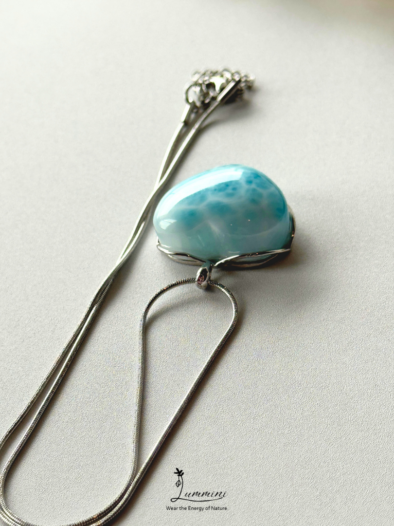 Genuine Natural Larimar Heart Pendant Necklace in Silver 925 Setting – 15g, 26*23*11 mm, Gift Ready, One of a Kind, Larimar Jewellery